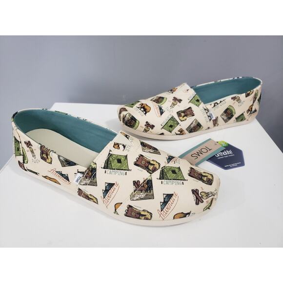 NEW Toms 8.5 Alpargata Slip On Shoes Camping Cabin‎ Bear Print Hunting Hiking - Picture 3 of 8